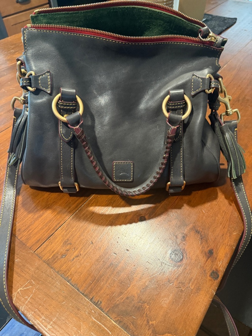 Dooney & Bourke Black Leather Shoulder Bag with Gold Hardware